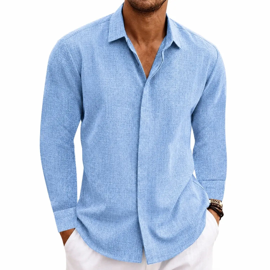 Chemise Homme en Lin à Boutons Cachés