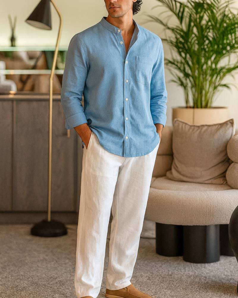 Éloi – Chemise col mao en lin - OPLX - Atelier Opulence