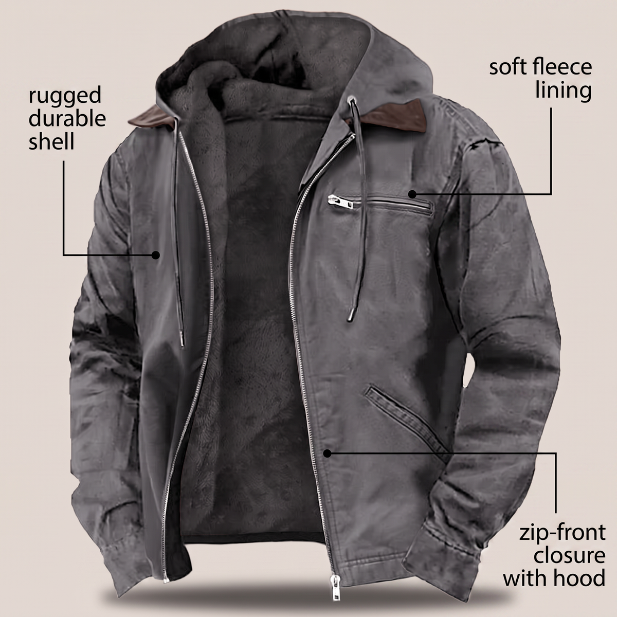 Brampton - Men’s Fleece-Lined Canvas Hooded Jacket