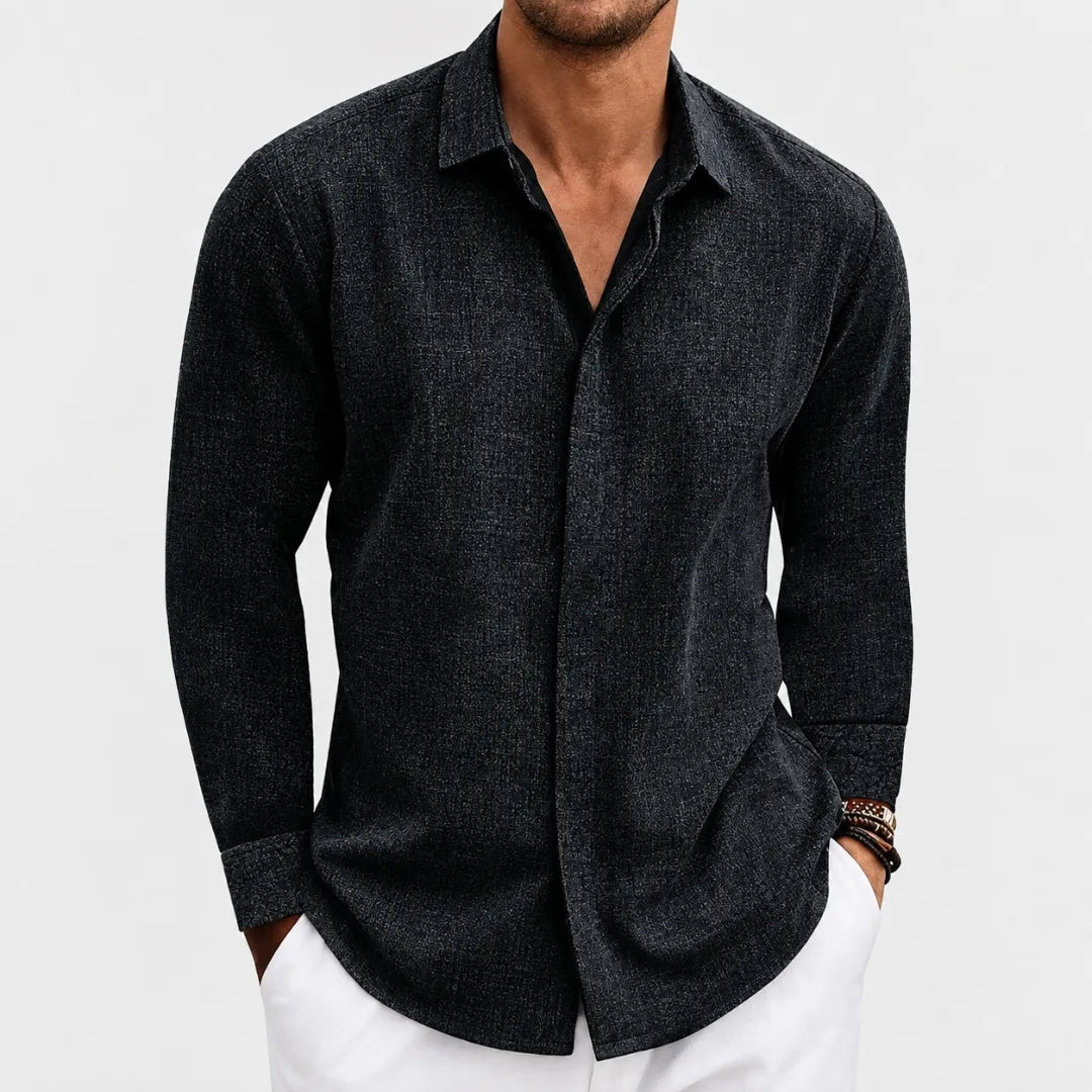 Chemise Homme en Lin à Boutons Cachés