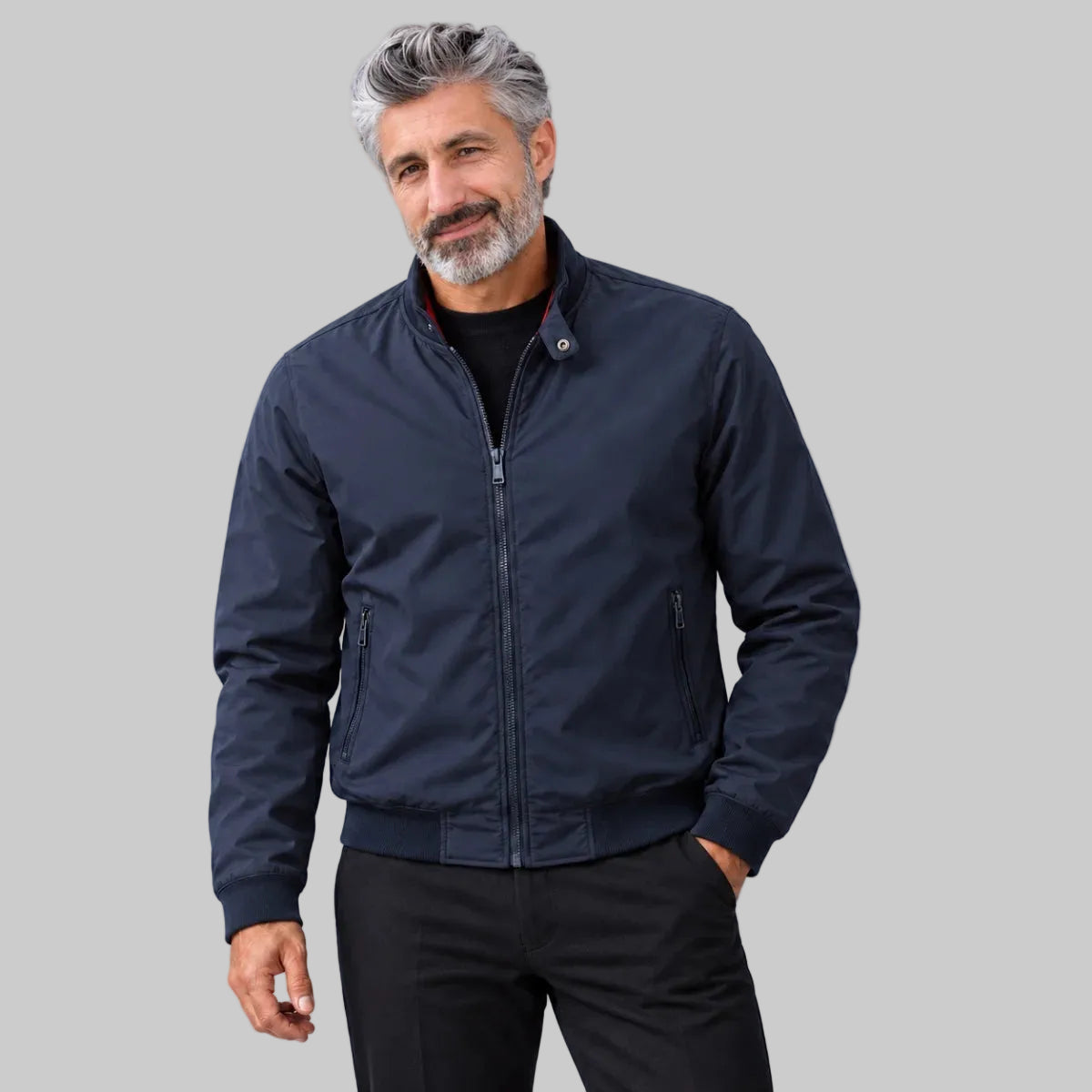Men’s Zip-Up Bomber Jacket with Stand Collar – Kingsley