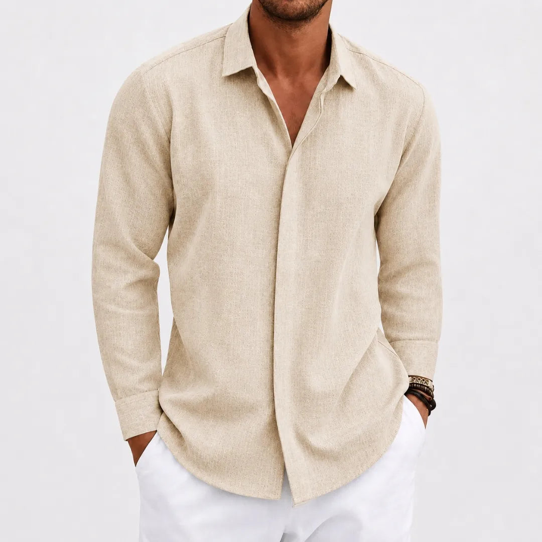 Chemise Homme en Lin à Boutons Cachés
