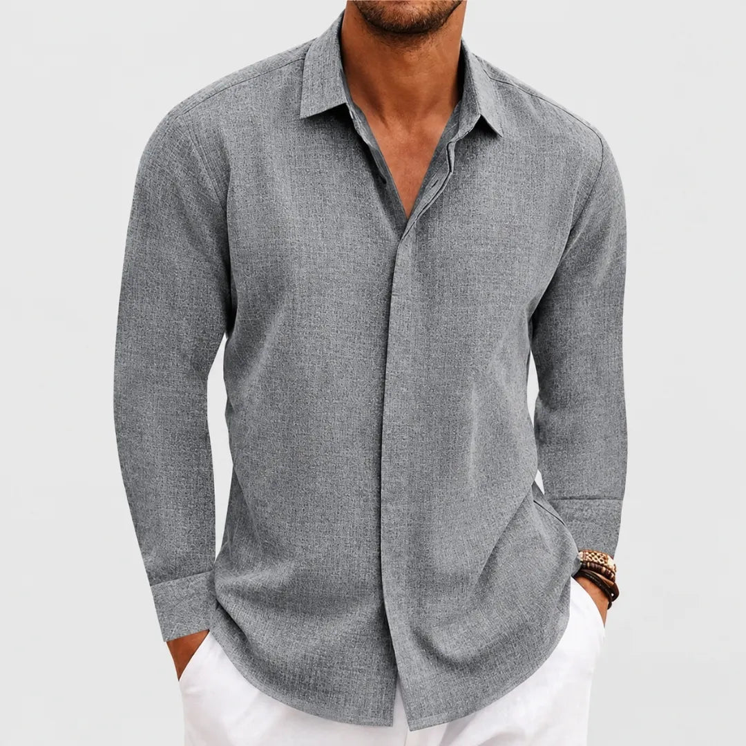 Chemise Homme en Lin à Boutons Cachés