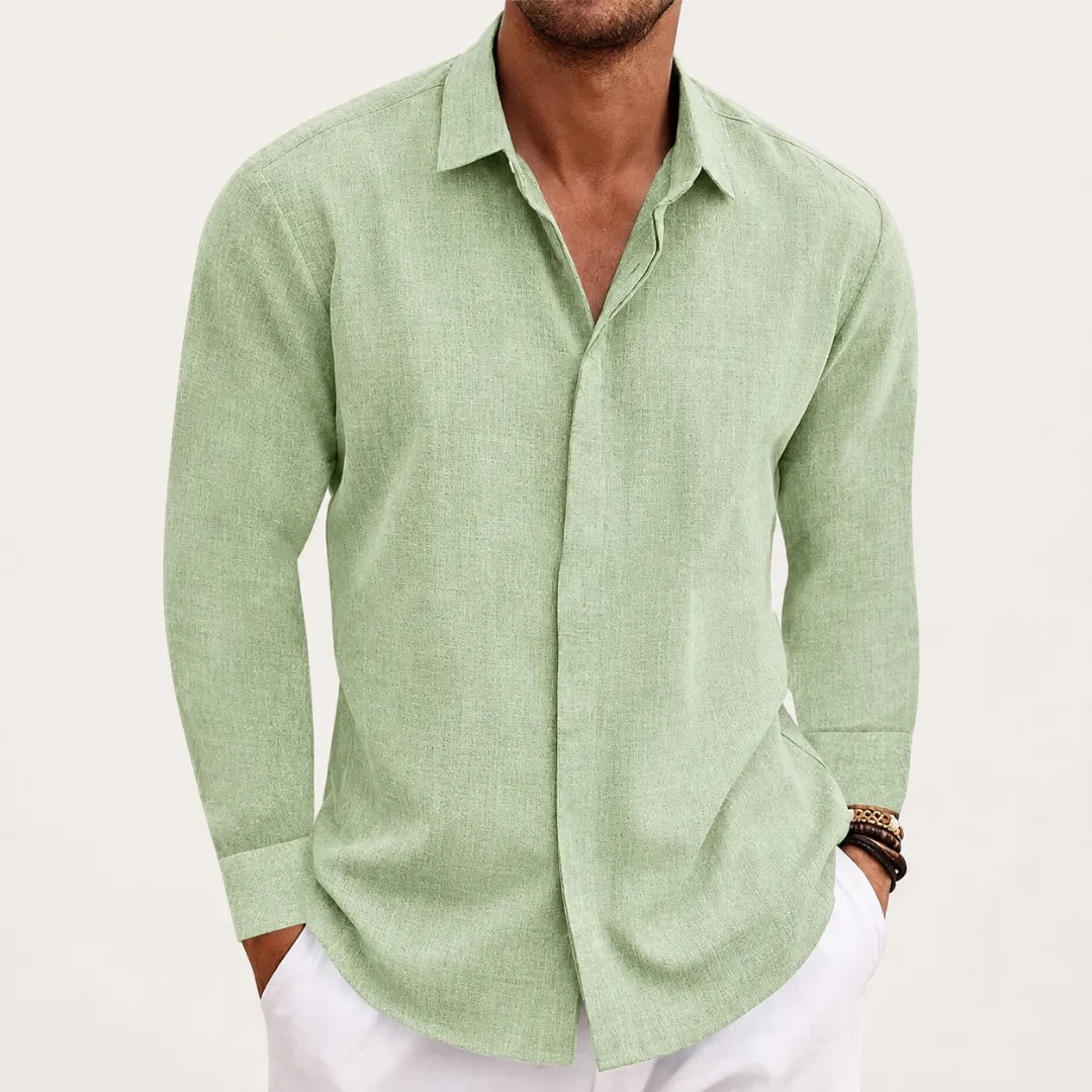 Chemise Homme en Lin à Boutons Cachés