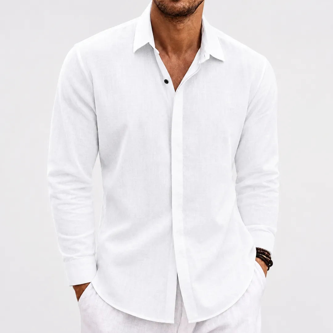 Chemise Homme en Lin à Boutons Cachés