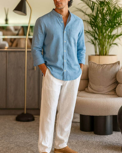 Éloi – Chemise col mao en lin - OPLX - Atelier Opulence